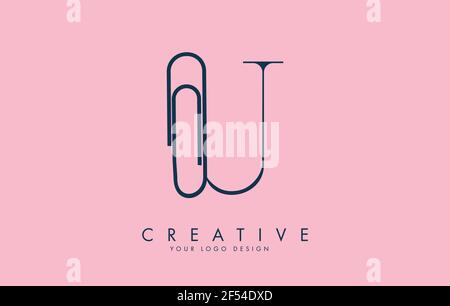 U letter logo design from paper clip. Business and education logo concept. Creative vector illustration with letter U. Stock Vector