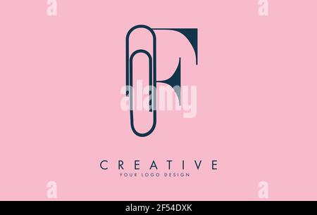 F letter logo design from paper clip. Business and education logo concept. Creative vector illustration with letter F. Stock Vector