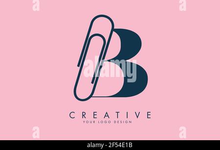 B letter logo design from paper clip. Business and education logo concept. Creative vector illustration with letter B. Stock Vector