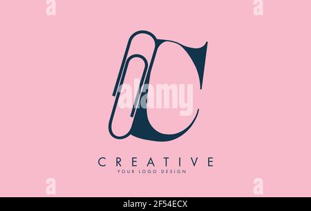C letter logo design from paper clip. Business and education logo concept. Creative vector illustration with letter C. Stock Vector