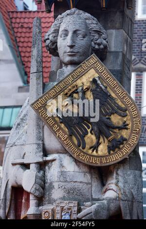 geography/travel, Germany, Bremen, marketplace, Bremen Roland, statue, UNESCO World Cultural Heritage, Additional-Rights-Clearance-Info-Not-Available Stock Photo