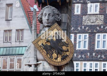 geography/travel, Germany, Bremen, marketplace, Bremen Roland, statue, UNESCO World Cultural Heritage, Additional-Rights-Clearance-Info-Not-Available Stock Photo
