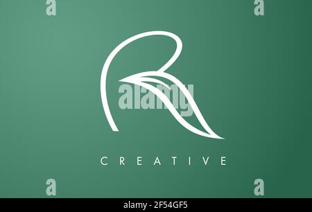 Elegant R letter Leaf Logo Design with Outline Monogram Style Flat and Minimalist Vector Letter Icon Illustration. Stock Vector