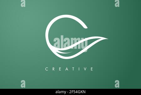 Elegant C letter Leaf Logo Design with Outline Monogram Style Flat and Minimalist Vector Letter Icon Illustration. Stock Vector