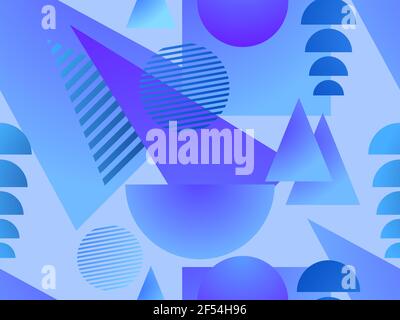 Gradient geometric seamless pattern in 80s style with memphis elements. Synthwave retro background. Retrowave. Background for printing on paper, adver Stock Vector