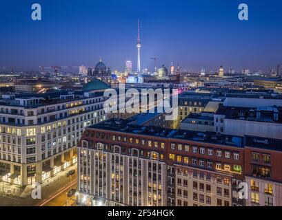 geography / travel, Germany, Berlin, view direction Berlin cathedral, Alexanderplatz in the evening, Additional-Rights-Clearance-Info-Not-Available Stock Photo