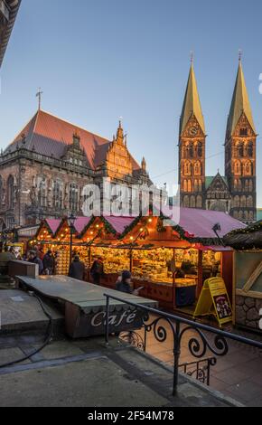 geography / travel, Germany, Bremen, Christmas market in the evening, Additional-Rights-Clearance-Info-Not-Available Stock Photo