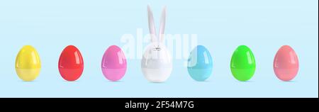 Realistic Easter ceramic eggs. Egg in the form of a rabbit. Set for design. Vector Stock Vector