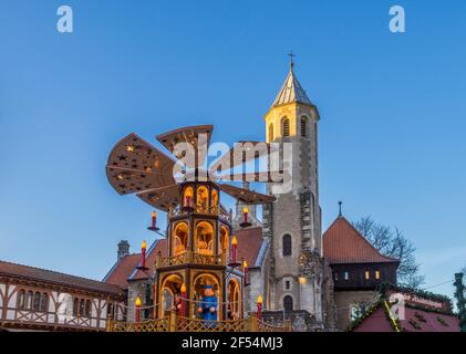 geography / travel, Germany, Lower Saxony, Brunswick, Christmas market in the evening, Additional-Rights-Clearance-Info-Not-Available Stock Photo