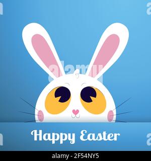 White Easter bunny on a blue background - Vector illustration Stock Vector