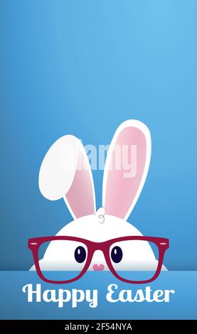 White Easter bunny with glasses on a blue background - Vector illustration Stock Vector