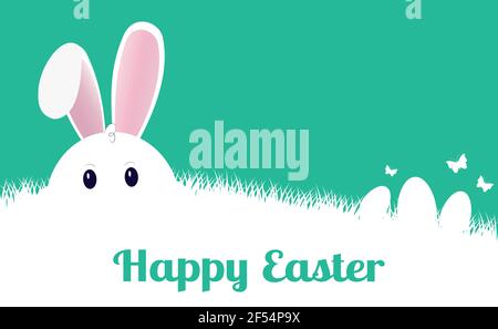 Easter bunny sitting in dense grass - Vector illustration Stock Vector