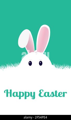 Easter bunny sitting in dense grass - Vector illustration Stock Vector