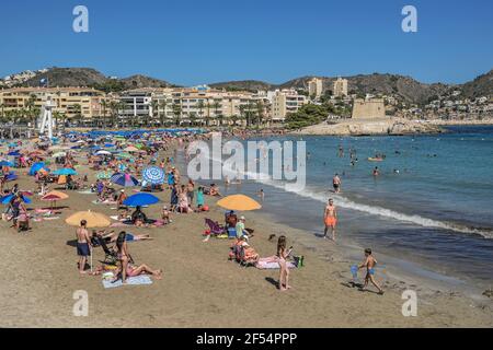 geography / travel, Spain, beach of Moraira, province Alicante, Costa Blanca, Additional-Rights-Clearance-Info-Not-Available Stock Photo