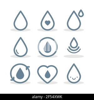Set: Water drops. Vector illustration, flat design Stock Vector