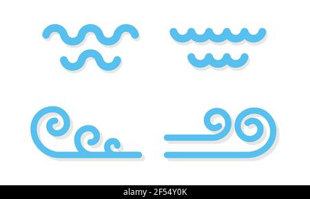 Set: waves icons. Line style. Minimal symbols. Vector illustration, flat design Stock Vector