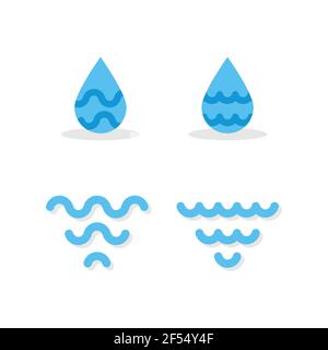 Set: drops and waves icons. Minimal symbols. Vector illustration, flat design Stock Vector
