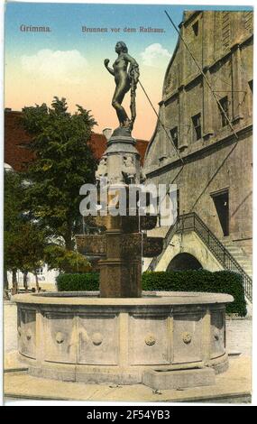 Fountain in front of the town hall Grimma. Fountain in front of the town hall Stock Photo