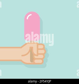 Hand holding ice cream. Vector illustration, flat design Stock Vector