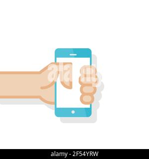 Hand holding smartphone. Vector illustration, flat style Stock Vector