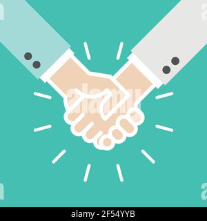 Handshake icon. Shaking hands with abstract rays. Success business concept. Vector illustration, flat design Stock Vector