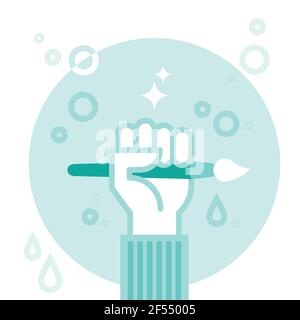 Hand holding paintbrush. Creativity concept. Vector illustration, flat design Stock Vector