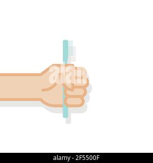Hand holding toothbrush. Vector illustration, flat design Stock Vector