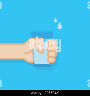 Hand holding glass of water. Vector illustration, flat design Stock Vector