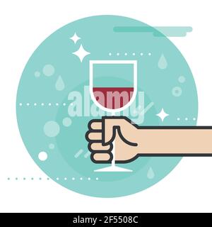 Hand holding glass of red wine. Vector illustration, flat design Stock Vector