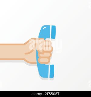 Hand holding old telephone. Handset in hand. Communication concept. Vector illustration, flat design Stock Vector