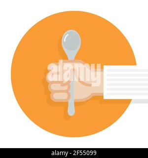 Hand holding spoon. Cooking concept. Vector illustration, flat design Stock Vector