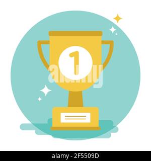 Golden cup award. Trophy icon. Vector illustration, flat design Stock Vector