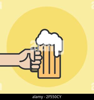 Hand holding beer mug. Vector illustration, flat design Stock Vector