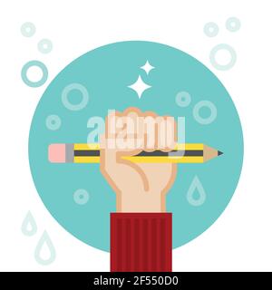 Hand holding pencil. Creativity concept. Vector illustration, flat design Stock Vector
