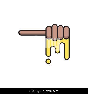 Honey dipper stick icon isolated on white background. Honey ladle. Set icons colorful square buttons. Vector Illustration Stock Vector