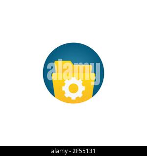 Folder settings with gears icon isolated on white background. Software update, transfer protocol, teamwork tool management. Set icons colorful. Vector Stock Vector
