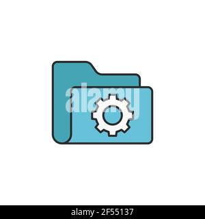 Folder settings with gears icon isolated on white background. Software update, transfer protocol, teamwork tool management. Set icons colorful. Vector Stock Vector