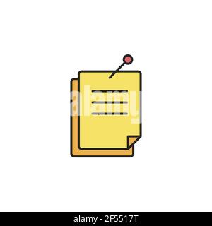 Note paper with pinned push button icon isolated on white background. Memo paper sign. Set icons colorful square buttons. Stock Vector