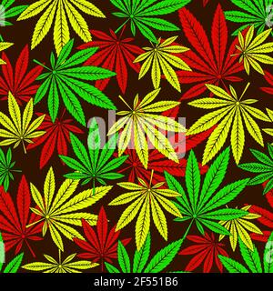 Rasta weed seamless pattern. Vector rastafarian cannabis leaves.Illustration marijuana background Stock Vector