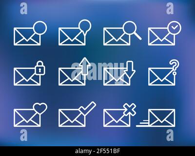 Set: line envelopes icons. Blurred background. Vector illustration, flat design Stock Vector