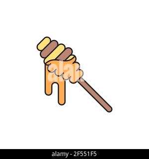 Honey dipper stick icon isolated on white background. Honey ladle. Set icons colorful square buttons. Vector Illustration Stock Vector