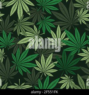 seamless leaf cannabis vector pattern in flat style.Marijuana plant illustration Stock Vector
