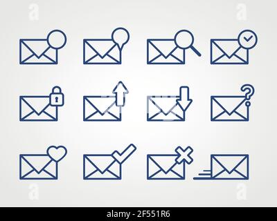 Set: line envelopes icons. Vector illustration, flat design Stock Vector