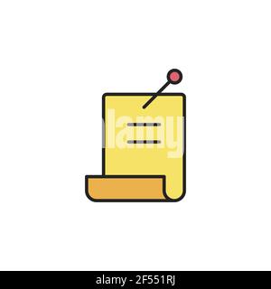 Note paper with pinned push button icon isolated on white background. Memo paper sign. Set icons colorful square buttons. Stock Vector