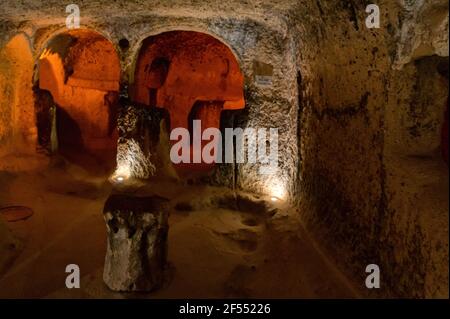 Kaymakli Underground City is contained within the citadel of Kaymakli in the Central Anatolia Region of Turkey. Underground Kapadokia city. Selective Stock Photo