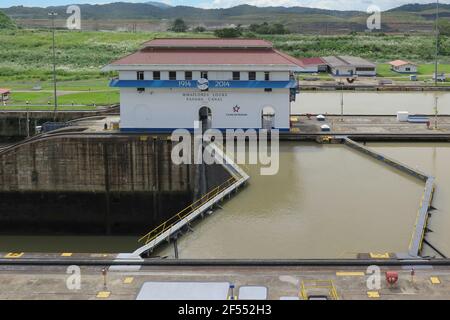 The Miraflores Lock on the Panama Canal Stock Photo