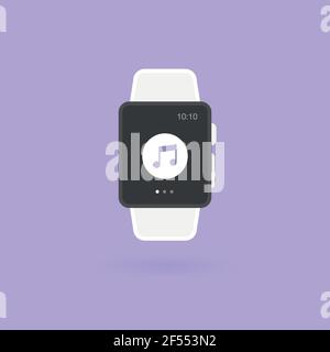 Smart watch isolated. Music icon. Vector illustration, flat design Stock Vector