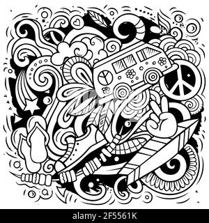 Hippie hand drawn vector doodles illustration Stock Vector