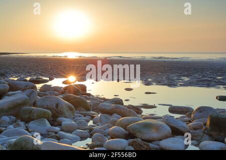 Sunrise over the North Sea taken from the Yorkshire coast. Stock Photo