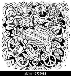 Hippie hand drawn vector doodles illustration Stock Vector